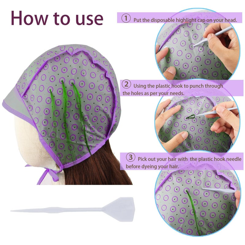 JFFX Hair Highlighting Cap, Purple Hair Coloring Frosting Dye Kit with Plastic Crochet Hook for Salon DIY Hair Dyeing Hairdressing - Image 3